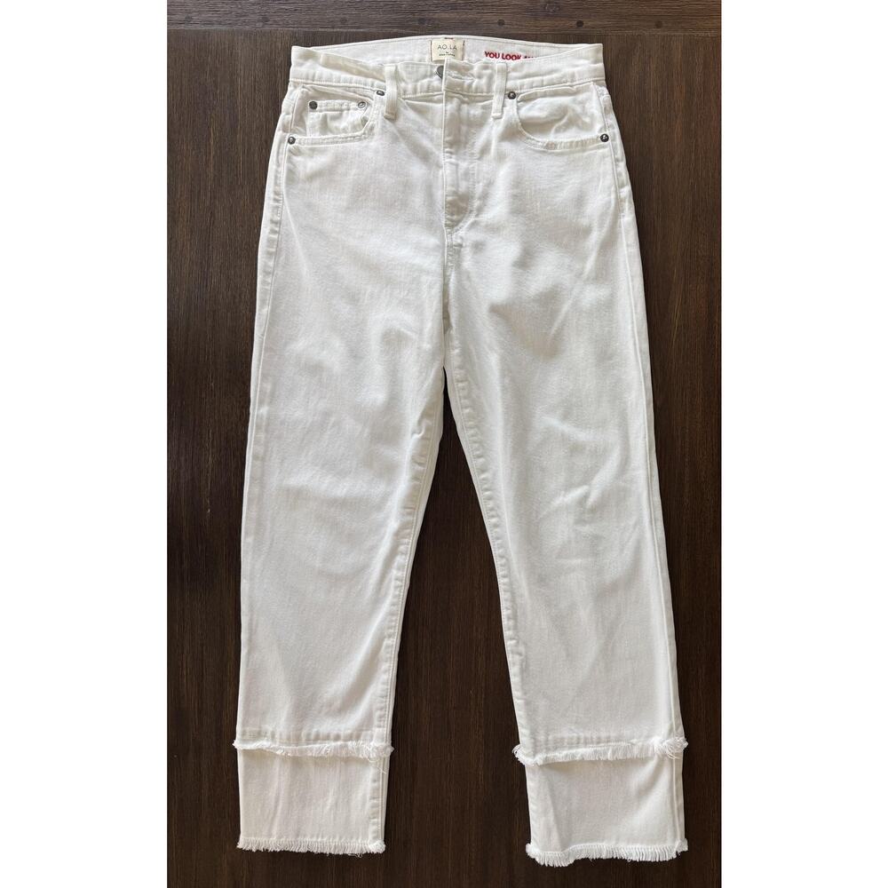 AO.LA By Alice + Olivia Jeans Womens 28 White High Rise Cropped Double Denim Hem